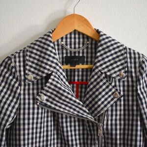 J.Crew Navy Gingham Moto Jacket